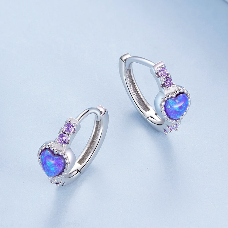 BSE865 S925 Sterling Silver Purple Opal Earrings Heart Shape Versatile Earrings - Rings by PMC Jewellery | Online Shopping South Africa | PMC Jewellery