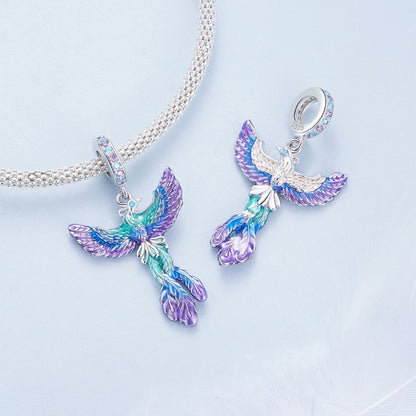 BSC880 S925 Sterling Silver Colorful Gradient Phoenix Pendant Accessories DIY Bracelet Beads - Necklaces & Pendants by PMC Jewellery | Online Shopping South Africa | PMC Jewellery