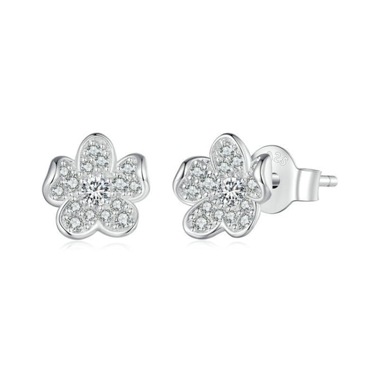 BSE855 Sterling Silver S925 White Gold Plated Full-set Zircon Flower Stud Earrings - Stud Earrings & Earrings by PMC Jewellery | Online Shopping South Africa | PMC Jewellery