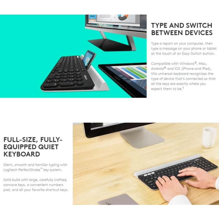 Logitech K780 Multi-device Bluetooth + Unifying Dual Mode Wireless Keyboard with Stand (Black) - Wireless Keyboard by Logitech | Online Shopping South Africa | PMC Jewellery