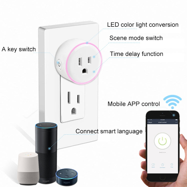 10A Round Shape WiFi 2.4GHz Mini Plug APP Remote Control Timing Smart Socket Works with Alexa & Google Home & Colorful Breathing Light, AC 100-240V, US Plug - Smart Socket by PMC Jewellery | Online Shopping South Africa | PMC Jewellery