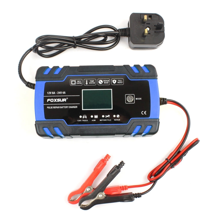 FOXSUR 12V-24V Car Motorcycle Truck Repair Battery Charger AGM Charger, UK Plug (Blue) - Battery Charger by FOXSUR | Online Shopping South Africa | PMC Jewellery | Buy Now Pay Later Mobicred