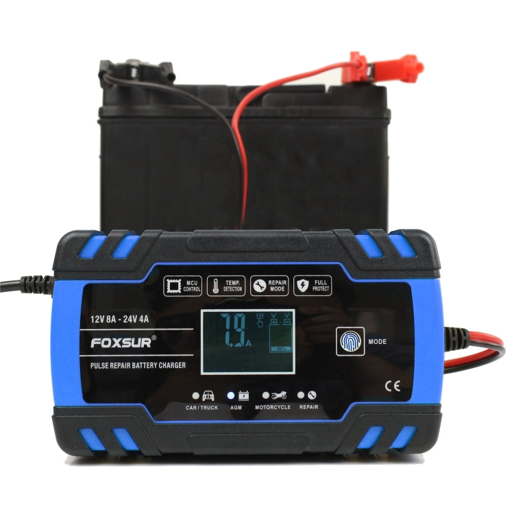 FOXSUR 12V-24V Car Motorcycle Truck Repair Battery Charger AGM Charger, UK Plug (Blue) - Battery Charger by FOXSUR | Online Shopping South Africa | PMC Jewellery | Buy Now Pay Later Mobicred