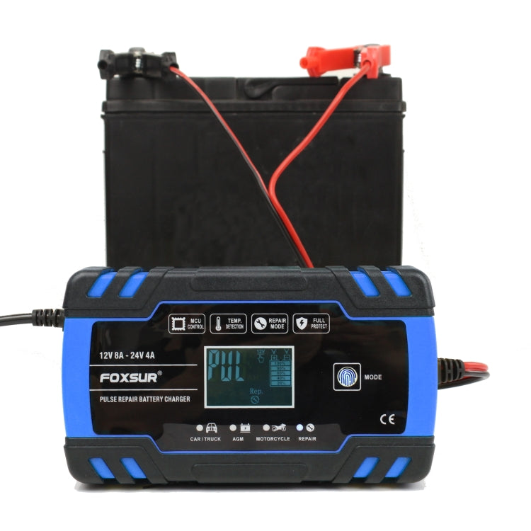 FOXSUR 12V-24V Car Motorcycle Truck Repair Battery Charger AGM Charger, UK Plug (Blue) - Battery Charger by FOXSUR | Online Shopping South Africa | PMC Jewellery | Buy Now Pay Later Mobicred