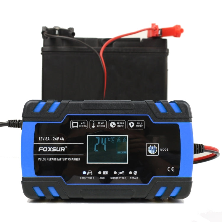 FOXSUR 12V-24V Car Motorcycle Truck Repair Battery Charger AGM Charger, UK Plug (Blue) - Battery Charger by FOXSUR | Online Shopping South Africa | PMC Jewellery | Buy Now Pay Later Mobicred