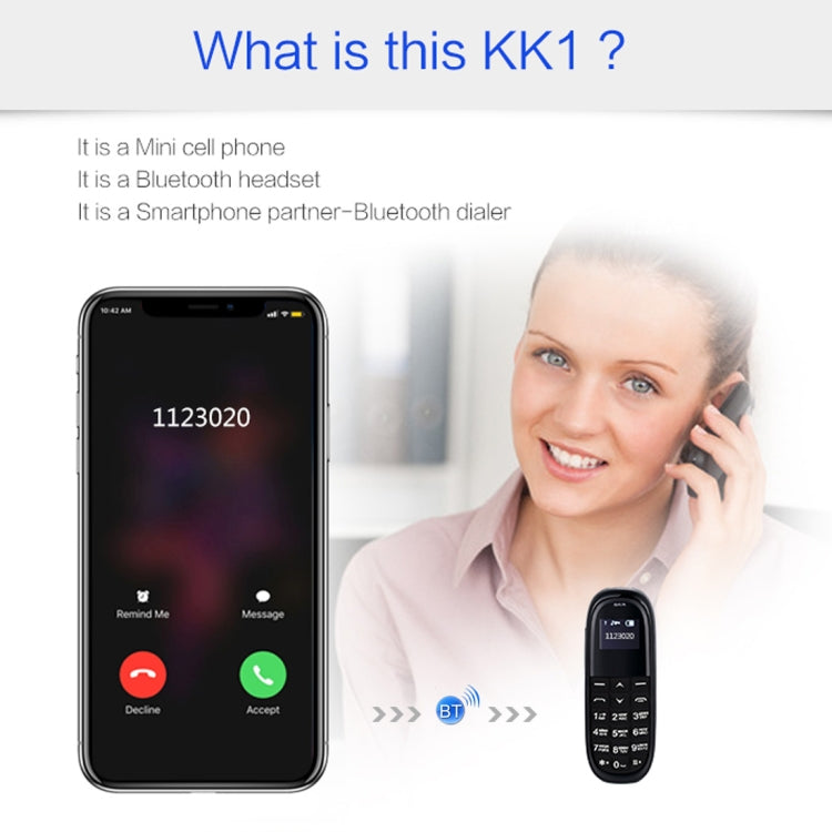 AIEK KK1 Mini Mobile Phone, English Keyboard, Hands Free Bluetooth Dialer Headphone, MTK6261DA, Anti-Lost, Single SIM, Network: 2G(Black) - Others by AIEK | Online Shopping South Africa | PMC TechLife | Buy Now Pay Later Mobicred