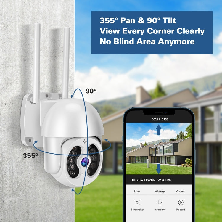 Tuya QX56 3.0 Million Pixels IP66 Waterproof 2.4G Wireless IP Camera, Support Amazon Alexa & Google Home & Motion Detection & Two-way Audio & Full Color Night Vision & TF Card, US Plug - Dome Camera by PMC Jewellery | Online Shopping South Africa | PMC Jewellery