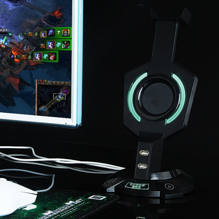 R-008-02 Luminous Integrated Mecha-shaped Headset Holder with Dual USB Ports & Computer Switch - Anti-lost & Holder by PMC TechLife | Online Shopping South Africa | PMC TechLife