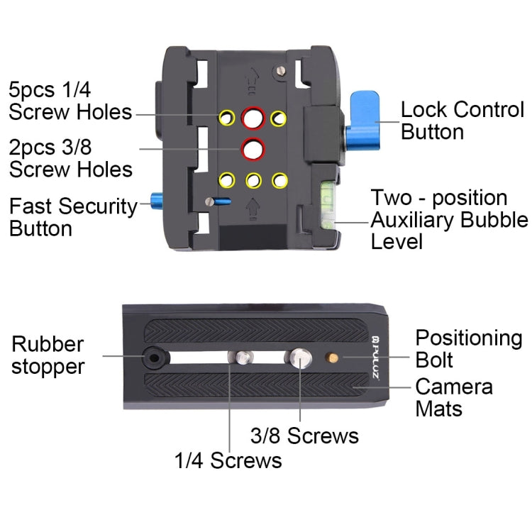 PULUZ Quick Release Clamp Adapter + Quick Release Plate for  DSLR & SLR Cameras(Black) - Quick Release Plate by PULUZ | Online Shopping South Africa | PMC TechLife | Buy Now Pay Later Mobicred