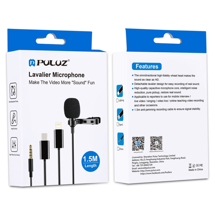 PULUZ 1.5m 3.5mm Jack Lavalier Wired Condenser Recording Microphone - Microphone by PULUZ | Online Shopping South Africa | PMC TechLife