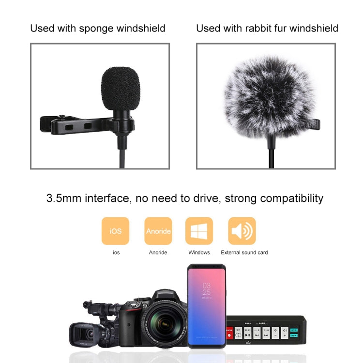 PULUZ 1.5m 3.5mm Jack Lavalier Wired Condenser Recording Microphone - Microphone by PULUZ | Online Shopping South Africa | PMC TechLife