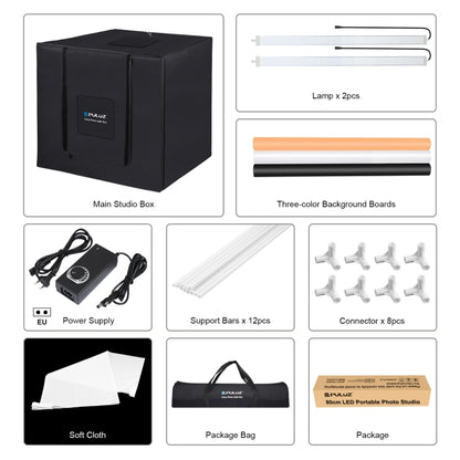 PULUZ 80cm Folding Portable 80W 9050LM White Light Photo Lighting Studio Shooting Tent Box Kit with 3 Colors (Black, White, Orange) Backdrops(EU Plug) -  by PULUZ | Online Shopping South Africa | PMC Jewellery | Buy Now Pay Later Mobicred