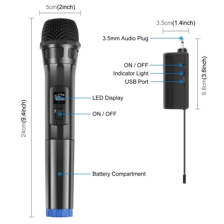 PULUZ UHF Wireless Dynamic Microphone with LED Display, 3.5mm Transmitter(Black) - Microphone by PULUZ | Online Shopping South Africa | PMC Jewellery