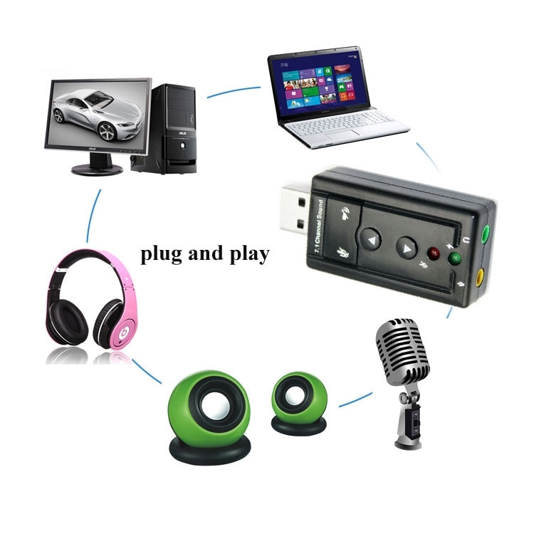 External USB 2.0 7.1 Channel 3D Virtual Audio Sound Card Adapter(Black) - USB Sound by PMC TechLife | Online Shopping South Africa | PMC TechLife