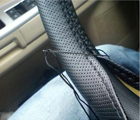 PU Leather Steering Wheel Cover With Needle and Thread, Size: 54x10.5cm (Black) - Steering Wheel Accessories by PMC TechLife | Online Shopping South Africa | PMC TechLife | Buy Now Pay Later Mobicred