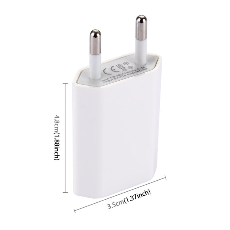 5V / 1A Single USB Port Charger Travel Charger, EU Plug(White) - USB Charger by PMC TechLife | Online Shopping South Africa | PMC TechLife | Buy Now Pay Later Mobicred