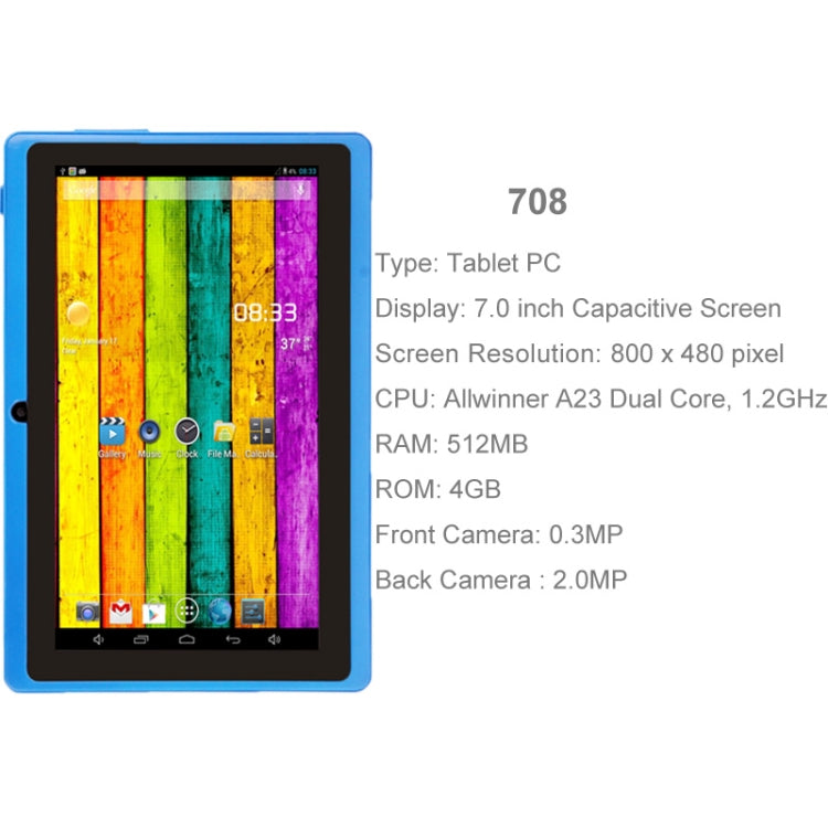 7.0 inch Tablet PC, 512MB+4GB, Android 4.2.2, 360 Degrees Menu Rotation, Allwinner A33 Quad-core, Bluetooth, WiFi(Blue) - 7.0-8.0 inch by PMC Jewellery | Online Shopping South Africa | PMC Jewellery