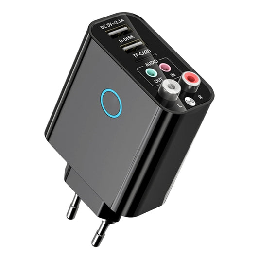 K16 2 in 1 3.5mm AUX + RAC Dual Output Plug-in Bluetooth 5.0 Audio Transmitter Receiver with Remote Control, EU Plug (Black) - Audio Receiver Transmitter by PMC Jewellery | Online Shopping South Africa | PMC Jewellery