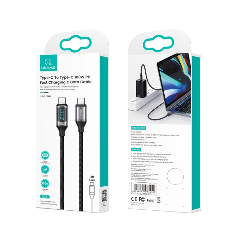 USAMS US-SJ559 U78 USB-C / Type-C to USB-C / Type-C PD100W Fast Charge Digital Data Cable, Cable Length: 3m (Black) - USB-C & Type-C Cable by USAMS | Online Shopping South Africa | PMC Jewellery
