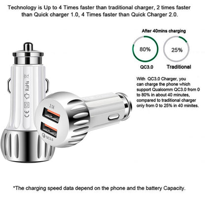 YSY-310QC18W QC3.0 Dual Port USB Car Charger + 3A USB to 8 Pin Data Cable, Cable Length: 1m(White) - Car Charger by PMC Jewellery | Online Shopping South Africa | PMC Jewellery