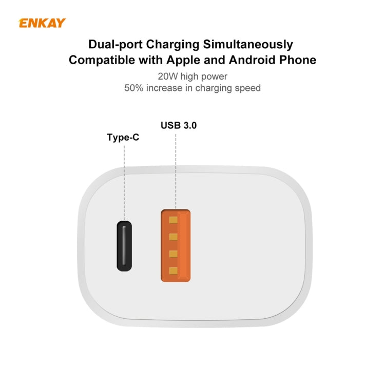 ENKAY Hat-Prince 20W PD Type-C + QC 3.0 USB Fast Charging Travel Charger Power Adapter with Fast Charge Data Cable, US Plug(With Type-C Cable) - USB Charger by ENKAY | Online Shopping South Africa | PMC Jewellery