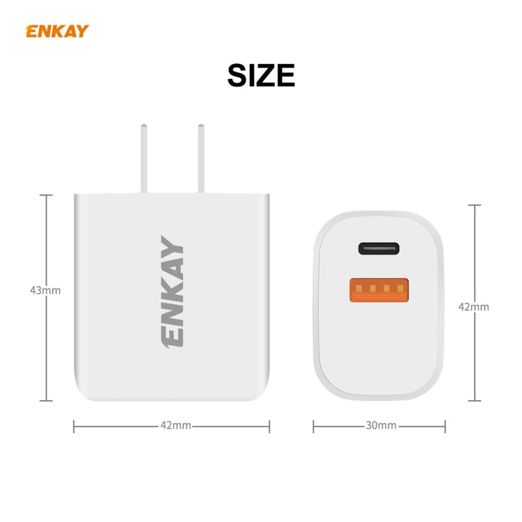 ENKAY Hat-Prince 20W PD Type-C + QC 3.0 USB Fast Charging Travel Charger Power Adapter with Fast Charge Data Cable, US Plug(With 8 Pin Cable) - USB Charger by ENKAY | Online Shopping South Africa | PMC Jewellery