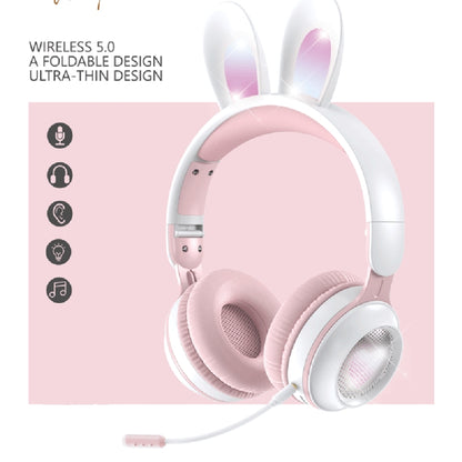 KE-01 Rabbit Ear Wireless Bluetooth 5.0 Stereo Music Foldable Headset with Mic For PC(Pink) - Headset & Headphone by PMC Jewellery | Online Shopping South Africa | PMC Jewellery