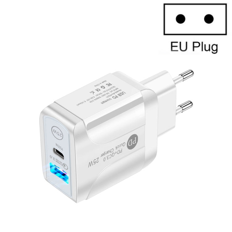 PD25W USB-C / Type-C + QC3.0 USB Dual Ports Fast Charger, EU Plug(White) - USB Charger by PMC Jewellery | Online Shopping South Africa | PMC Jewellery | Buy Now Pay Later Mobicred