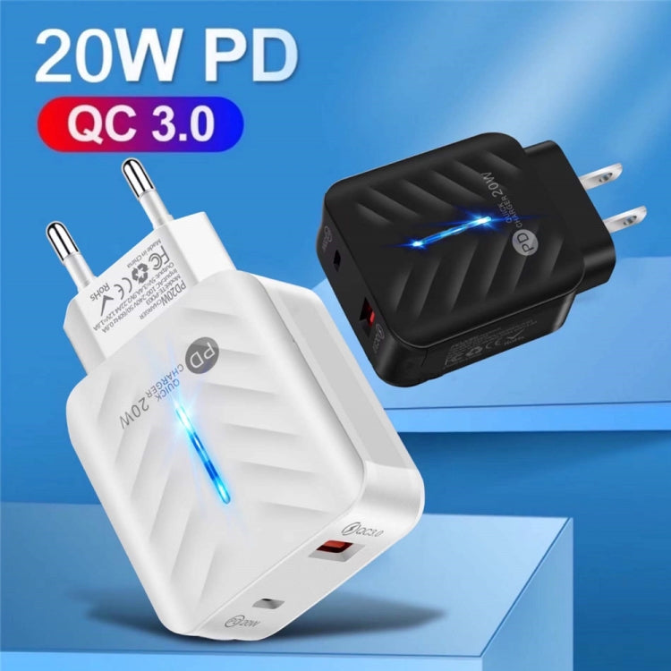 PD03 20W PD3.0 + QC3.0 USB Charger with USB to 8 Pin Data Cable, EU Plug(Black) - USB Charger by PMC TechLife | Online Shopping South Africa | PMC TechLife | Buy Now Pay Later Mobicred