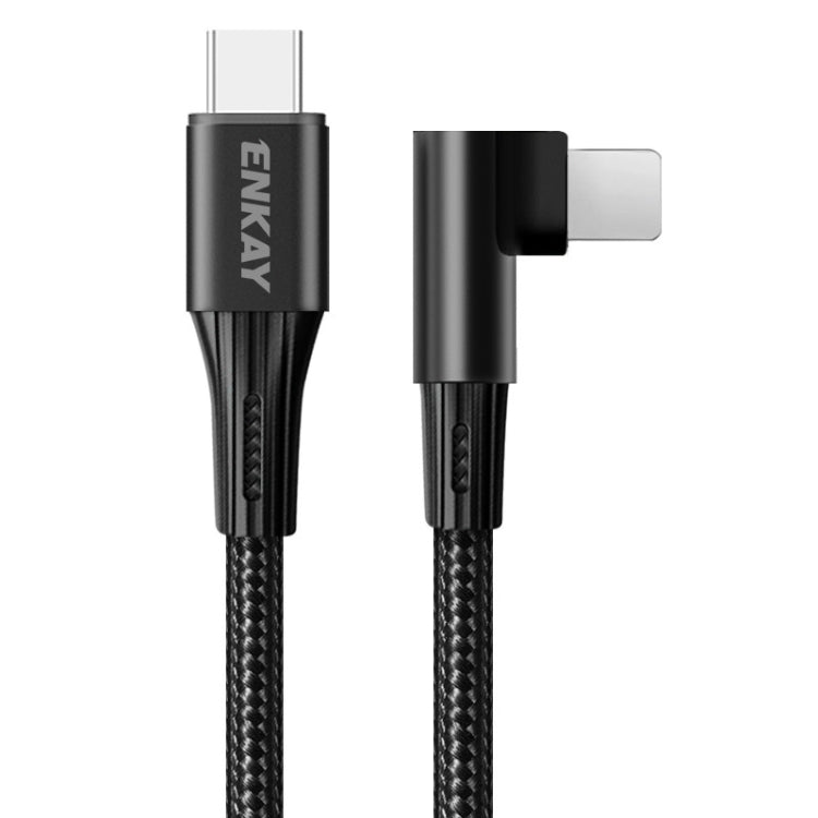 ENKAY PD 20W 3A USB-C / Type-C to 8 Pin Elbow Fast Charging Nylon Braided Data Cable, Length:2m(Black) - Normal Style Cable by ENKAY | Online Shopping South Africa | PMC Jewellery