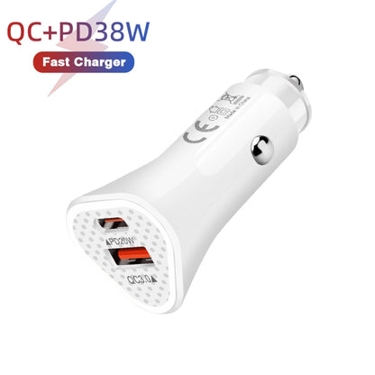 TE-P23 38W PD 20W USB-C / Type-C + QC3. 0 USB Triangle Car Charger + USB to USB-C / Type-C Data Cable, Length: 1m(White) - Car Charger by PMC Jewellery | Online Shopping South Africa | PMC Jewellery