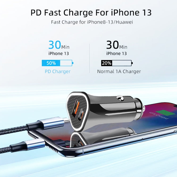 TE-P23 38W PD USB-C / Type-C + QC3. 0 USB Triangle Car Charger + USB-C / Type-C to 8 Pin Data Cable, Length: 1m(White) - Car Charger by PMC TechLife | Online Shopping South Africa | PMC TechLife