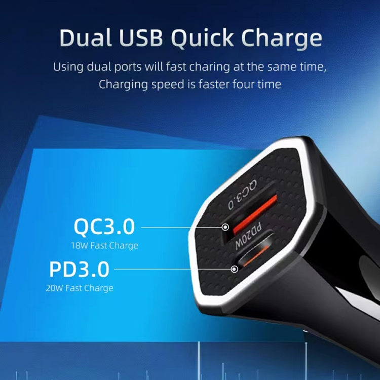 TE-P22 38W PD USB-C / Type-C + QC3. 0 USB Car Charger with 1m USB to 8 Pin Data Cable(White) - Car Charger by PMC Jewellery | Online Shopping South Africa | PMC Jewellery