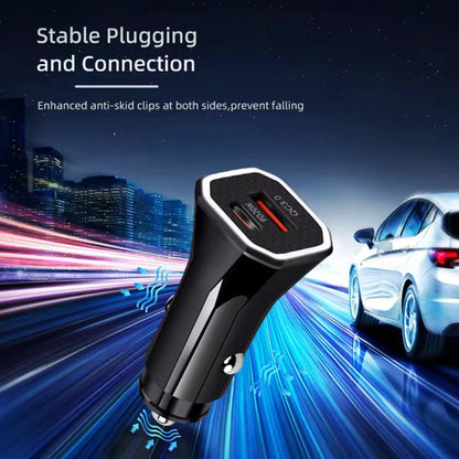 TE-P22 38W PD USB-C / Type-C + QC3. 0 USB Car Charger with 1m USB to 8 Pin Data Cable(Black) - Car Charger by PMC Jewellery | Online Shopping South Africa | PMC Jewellery