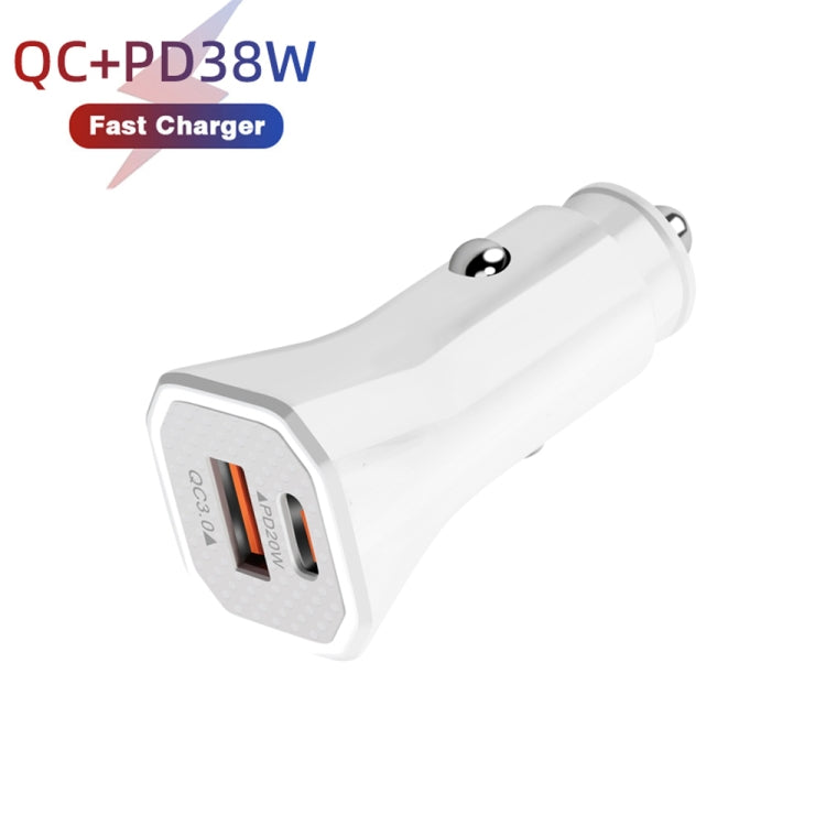 TE-P22 38W PD USB-C / Type-C + QC3. 0 USB Car Charger with 1m USB to USB-C / Type-C Data Cable(White) - Car Charger by PMC Jewellery | Online Shopping South Africa | PMC Jewellery