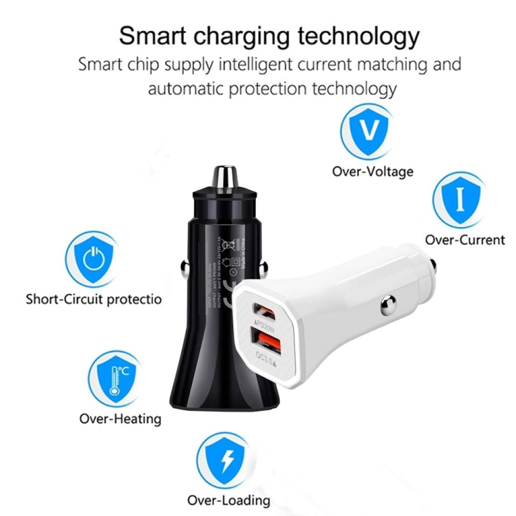 TE-P22 38W PD USB-C / Type-C + QC3. 0 USB Car Charger with 1m USB to Micro USB Data Cable(White) - Car Charger by PMC Jewellery | Online Shopping South Africa | PMC Jewellery