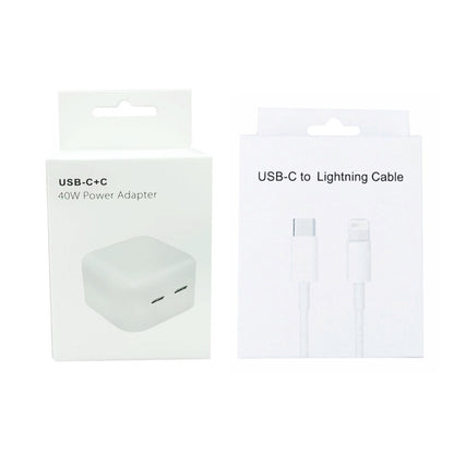 SDC-40W Dual PD USB-C / Type-C Ports Charger with 1m Type-C to 8 Pin Data Cable, US Plug - USB Charger by PMC Jewellery | Online Shopping South Africa | PMC Jewellery