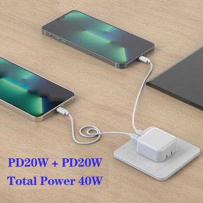 SDC-40W Dual PD USB-C / Type-C Ports Charger with 2m Type-C to 8 Pin Data Cable, EU Plug - USB Charger by PMC Jewellery | Online Shopping South Africa | PMC Jewellery