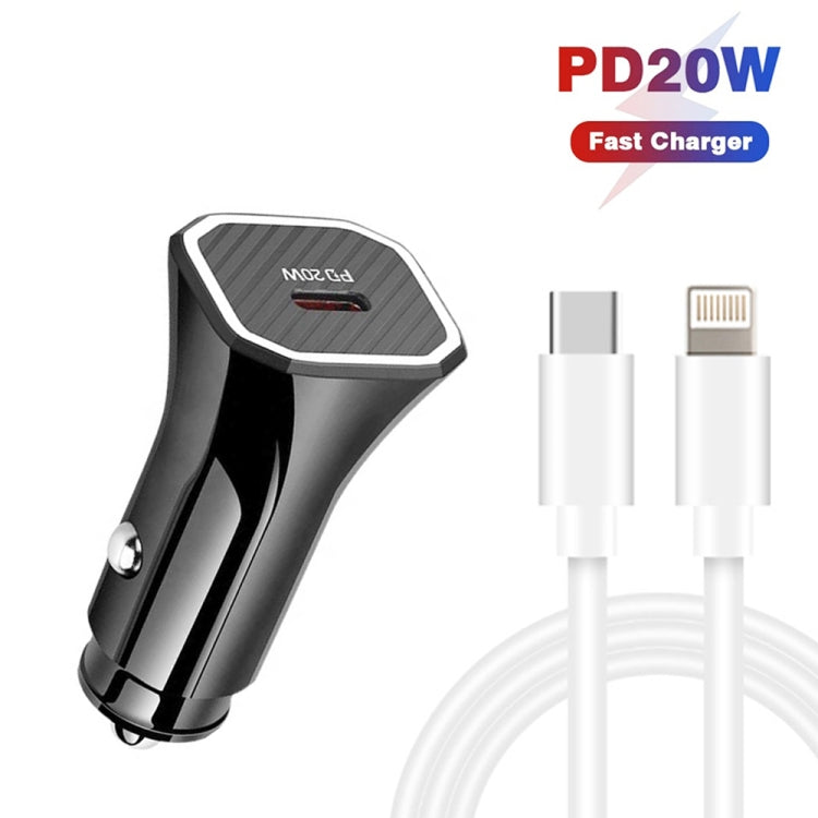 TE-P2 PD20W USB-C / Type-C Car Charger with Type-C to 8 Pin Data Cable(White) - Car Charger by PMC Jewellery | Online Shopping South Africa | PMC Jewellery