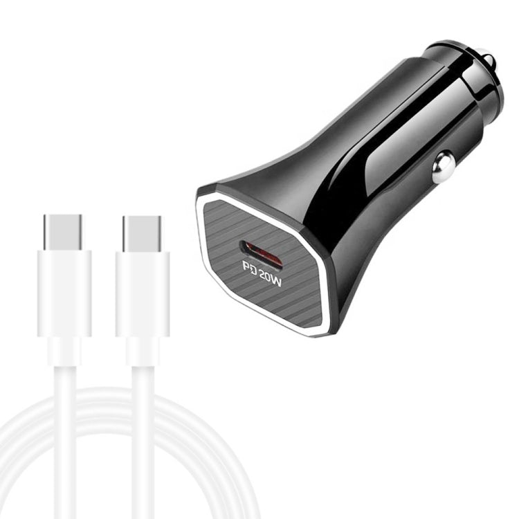 TE-P2 PD20W USB-C / Type-C Car Charger with Type-C to Type-C Data Cable(Black) - Car Charger by PMC Jewellery | Online Shopping South Africa | PMC Jewellery