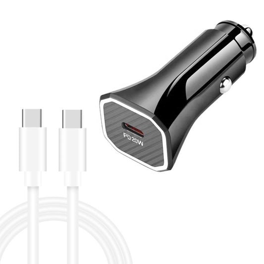TE-P2 PD20W USB-C / Type-C Car Charger with Type-C to Type-C Data Cable(Black) - Car Charger by PMC Jewellery | Online Shopping South Africa | PMC Jewellery