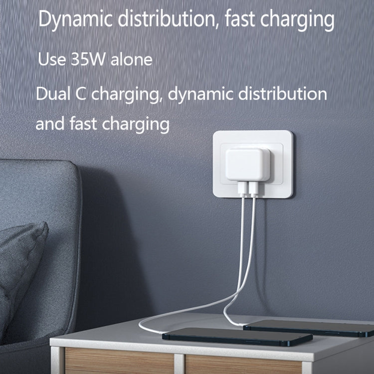 PD 35W Dual USB-C / Type-C Ports Charger with 1.5m Type-C to 8 Pin Data Cable, US Plug - USB Charger by PMC Jewellery | Online Shopping South Africa | PMC Jewellery