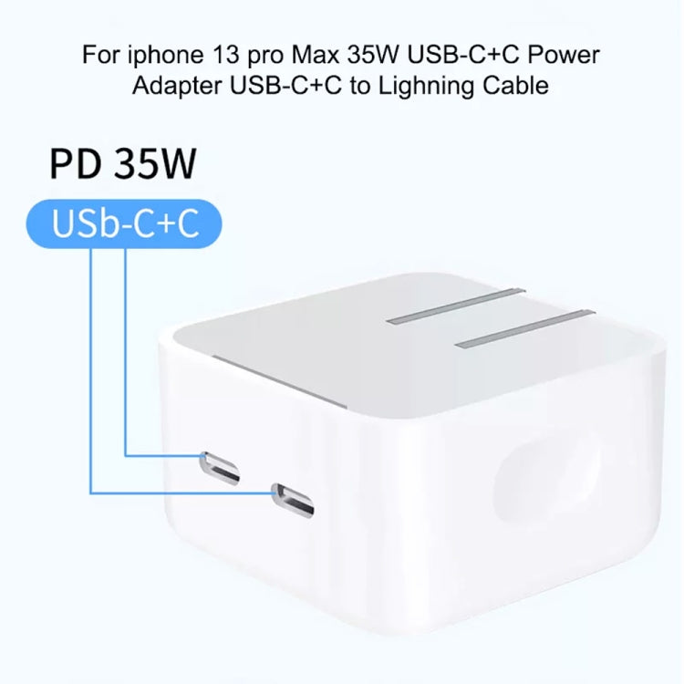 PD 35W Dual USB-C / Type-C Ports Charger with 1m Type-C to Type-C Data Cable, US Plug - USB Charger by PMC Jewellery | Online Shopping South Africa | PMC Jewellery