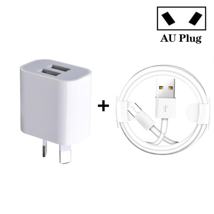 Mini Dual Port USB Charger with USB to Micro USB Data Cable, AU Plug - USB Charger by PMC TechLife | Online Shopping South Africa | PMC TechLife