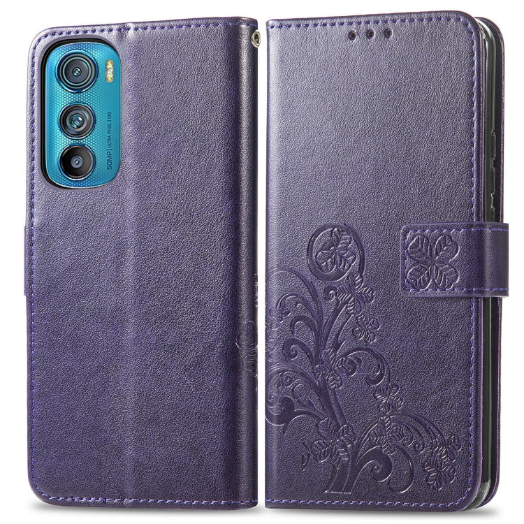 For Motorola Edge 30 Four-leaf Clasp Embossed Buckle Leather Phone Case(Purple) - Motorola Cases by PMC Jewellery | Online Shopping South Africa | PMC Jewellery