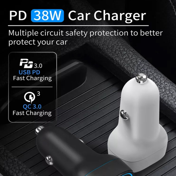 38W PD20W + QC3.0 USB Car Charger with USB to Type-C Data Cable, Length: 1m(Black) - Car Charger by PMC Jewellery | Online Shopping South Africa | PMC Jewellery