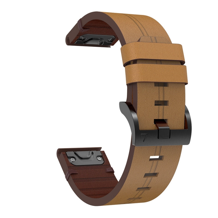 For Garmin Fenix 7 Sapphire Solar 22mm Leather Steel Buckle Watch Band (Light Brown) - Smart Wear by PMC Jewellery | Online Shopping South Africa | PMC Jewellery