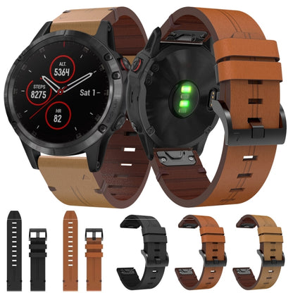 For Garmin Fenix 5 Plus 22mm Leather Steel Buckle Watch Band (Light Brown) - Smart Wear by PMC Jewellery | Online Shopping South Africa | PMC Jewellery