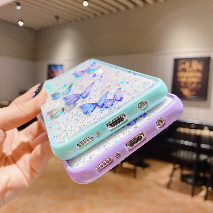 For Samsung Galaxy S22 5G Color Butterfly Glitter Epoxy TPU Phone Case(Purple) - Galaxy S22 5G Cases by PMC Jewellery | Online Shopping South Africa | PMC Jewellery