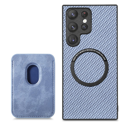 For Samsung Galaxy S22 5G Carbon Fiber Leather Card Magsafe Magnetic Phone Case(Blue) - Galaxy S22 5G Cases by PMC Jewellery | Online Shopping South Africa | PMC Jewellery